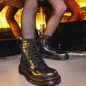 JUNIOR 1460 GLITTER LACE UP BOOTS Black — Cosmic Glitter